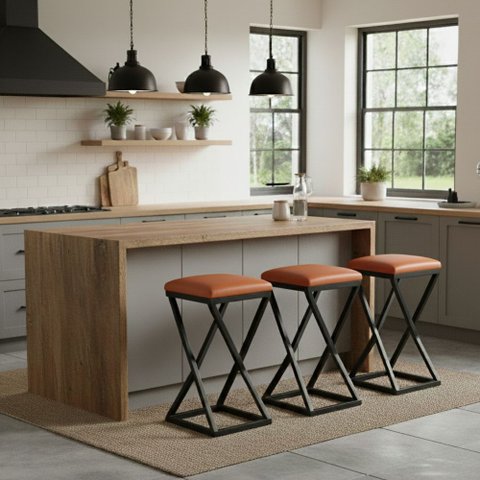 Kit 3 Banqueta Baixa Cozinha Bar 50 Cm Balcão Gourmet Corino:caramelo