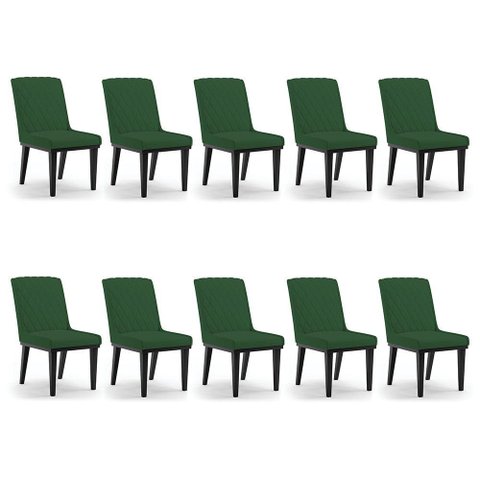 Cadeira Sala de Jantar Base Madeira Preto Kit 10 Sofia Veludo D03 - D'Rossi Cor Verde