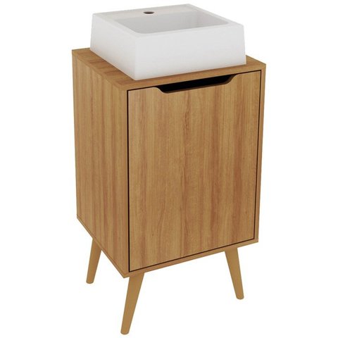 Gabinete 1 Porta com Cuba para Banheiro Bn3630x41 Amendoa Tecno Mobili