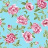 Papel de Parede Floral Fundo Azul e Detalhes em Verde e Rosa - 2