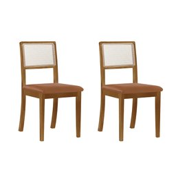 Kit 2 Cadeiras de Jantar Estofada Couro Rubi Madeira Maciça:caramelo - 2