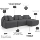 Ver imagem 4 de Sofá 4 Lugares com Chaise Direito Sala Living 294cm Arlo F04 Veludo Grafite - Lyam Decor