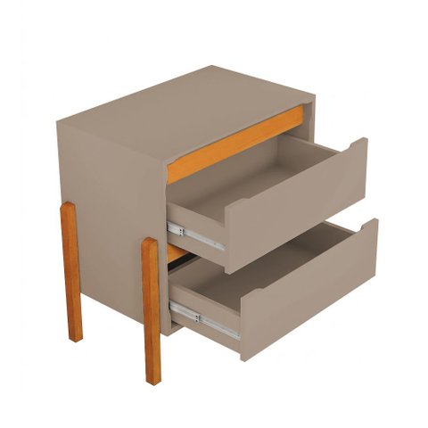 Mesa de Cabeceira Verona com 2 Gavetas e Pés Palito em Madeira para Quarto Casal - Cinza/nature