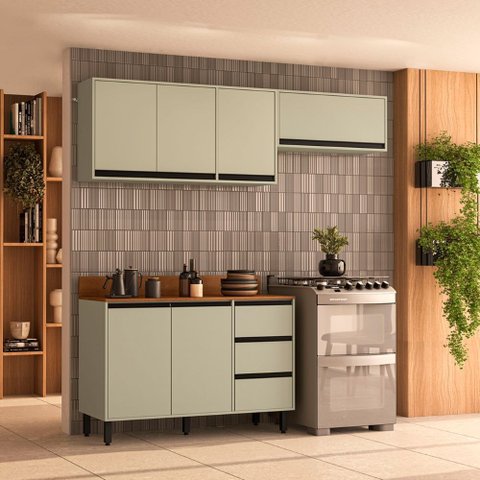 Cozinha Compacta 3 Peças 250039 com Tampo Koya Verde Oliva Politorno Móveis