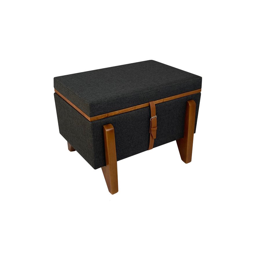 Puff Baú Decorativo e Mesa de Centro Flex Retangular Linho Chumbo - 1