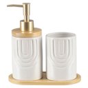 Ver imagem 1 de Kit Lavabo Banheiro Bambu Porta Sabonete Líquido Escova 887