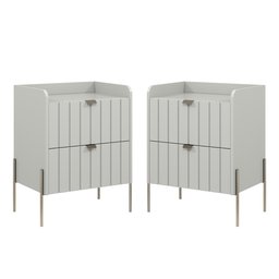 Kit 2 Mesa Cabeceira Industrial Off White Cama Moriah 45cm Base Champagne - 1