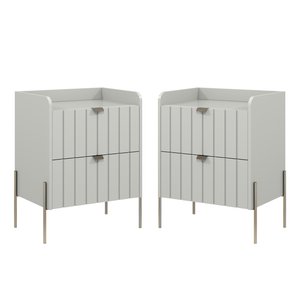 Kit 2 Mesa Cabeceira Industrial Off White Cama Moriah 45cm Base Champagne
