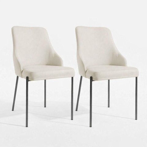 Kit 02 Cadeiras Jantar Aurora Pés Metal Preto Assento Espuma Base Preta-linho Bege