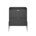 Ver imagem 1 de Mesa de Cabeceira Grafite Preto 2 Gavetas Pés Champagne para Quarto Mdf Ripada