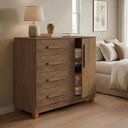 Ver imagem 1 de Cômoda Grécia com 4 Gavetas e Porta Nicho Interno Pés Madeira Design Moderno para Quarto - Castanho