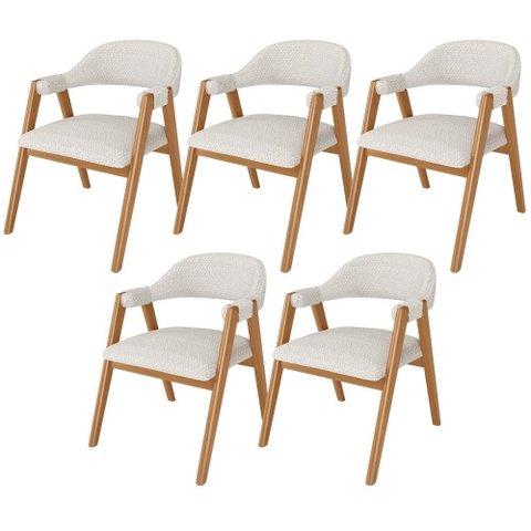 Kit 05 Cadeiras de Jantar e Estar Living Estofada Nadja L02 Bouclê Cru - Lyam Decor