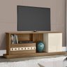 Rack Bancada para TV Boyer Porta Relevo com Rodízios Carvalho Nobre/ Off White - Bela Móveis - 2