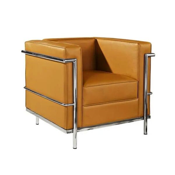 Poltrona Le Corbusier Inox Em Couro Natural Caramelo