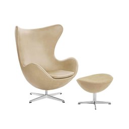 Poltrona Egg Com Puff Base Alumínio Em Sued Bege - 1