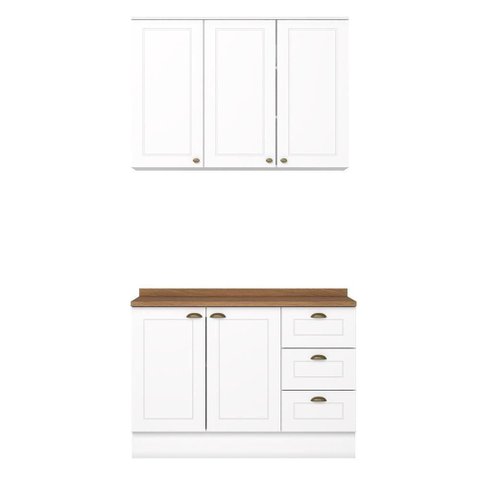 Cozinha Americana 2 Peças Branco com Tampo Nature - Móveis Henn Branco/nature