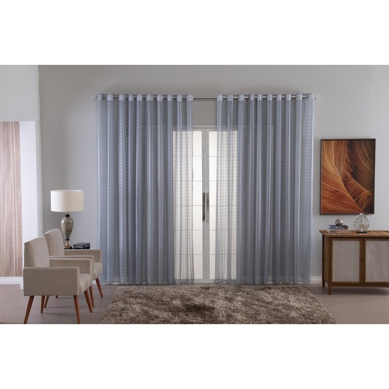 Cortina Voil Xadrez para Sala, Quarto e Cozinha 3,00 X 2,50 Cinza