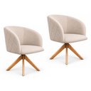 Ver imagem 2 de Kit 2 Poltronas Giratória Linho Premium Base Madeira Maciça Maya