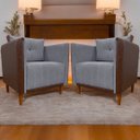 Ver imagem 2 de Kit 2 Poltronas Decorativas para Sala e Recepção Aviv Corino e Linho Premium Cores