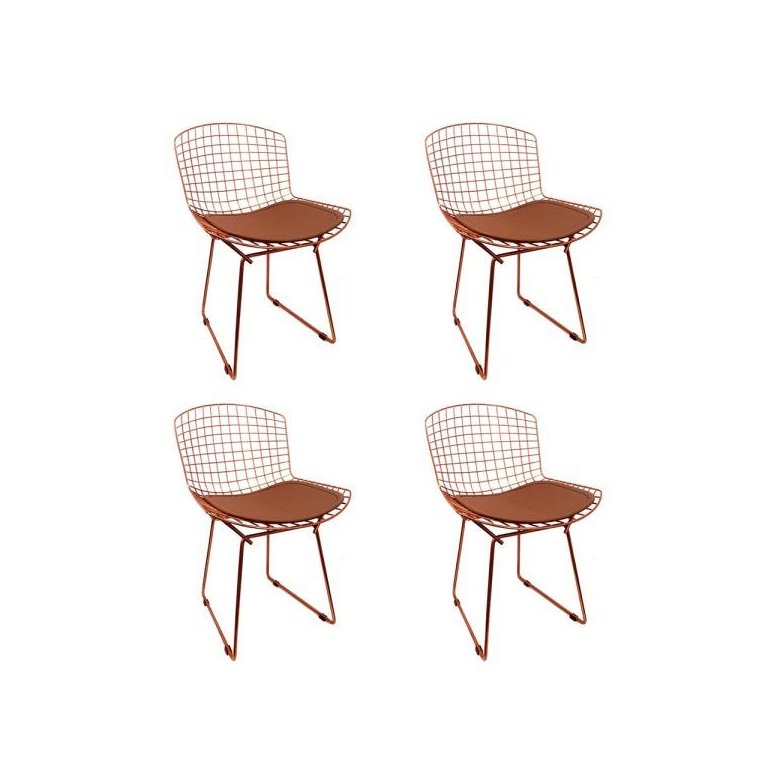 Kit 4 Cadeiras Bertoia Cobre com Assento Cobre