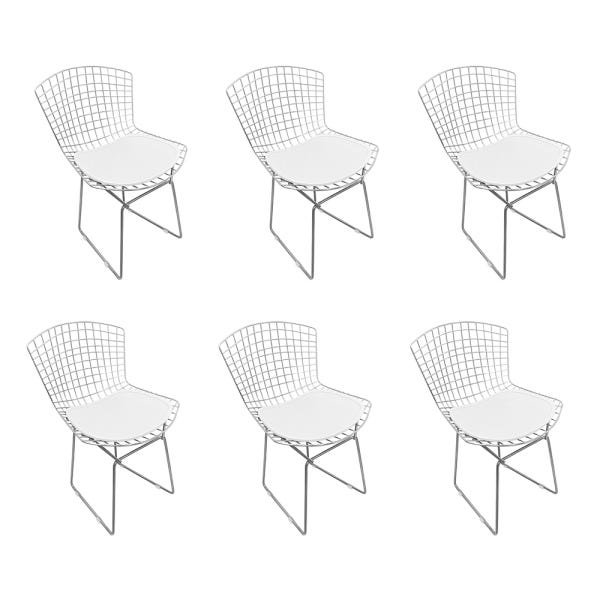 Kit 6 Cadeiras Bertoia Cromada com Assento Sintético Branco