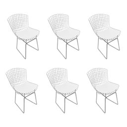 Kit 6 Cadeiras Bertoia Cromada com Assento Sintético Branco - 1