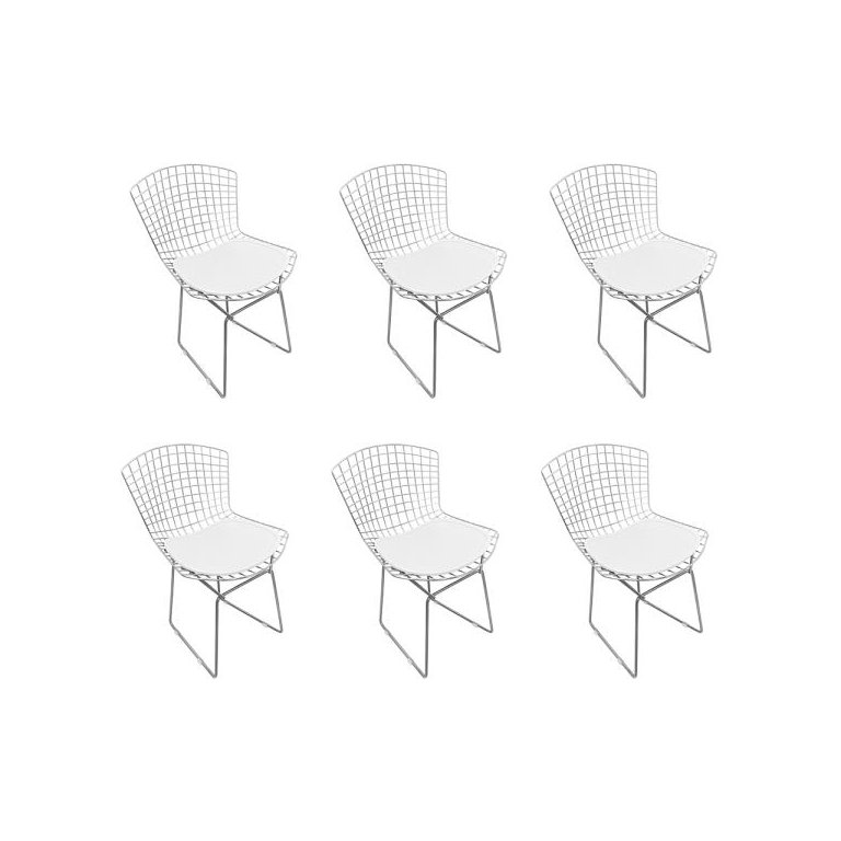 Kit 6 Cadeiras Bertoia Cromada com Assento Sintético Branco