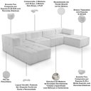 Ver imagem 4 de Sofá 6 Lugares para Sala Living Modular com Puff Lancaster F04 Bouclê Branco - Lyam Decor