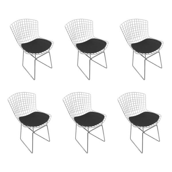 Kit 6 Cadeiras Bertoia Cromadas com Assento Sintético Preto - 1