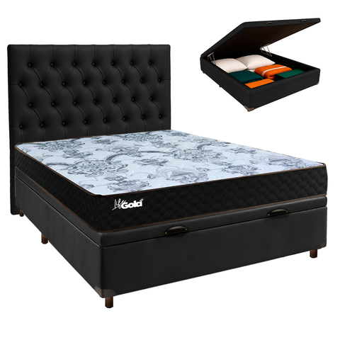 Kit Cabeceira + Cama Box Bau + Colchão Casal Molas Ensacadas Life Gold Paropas