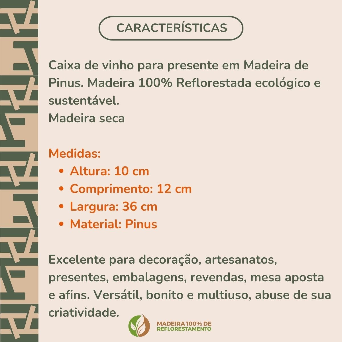 Caixa de Presente para Vinho de Madeira Pinus Presenteável - 3