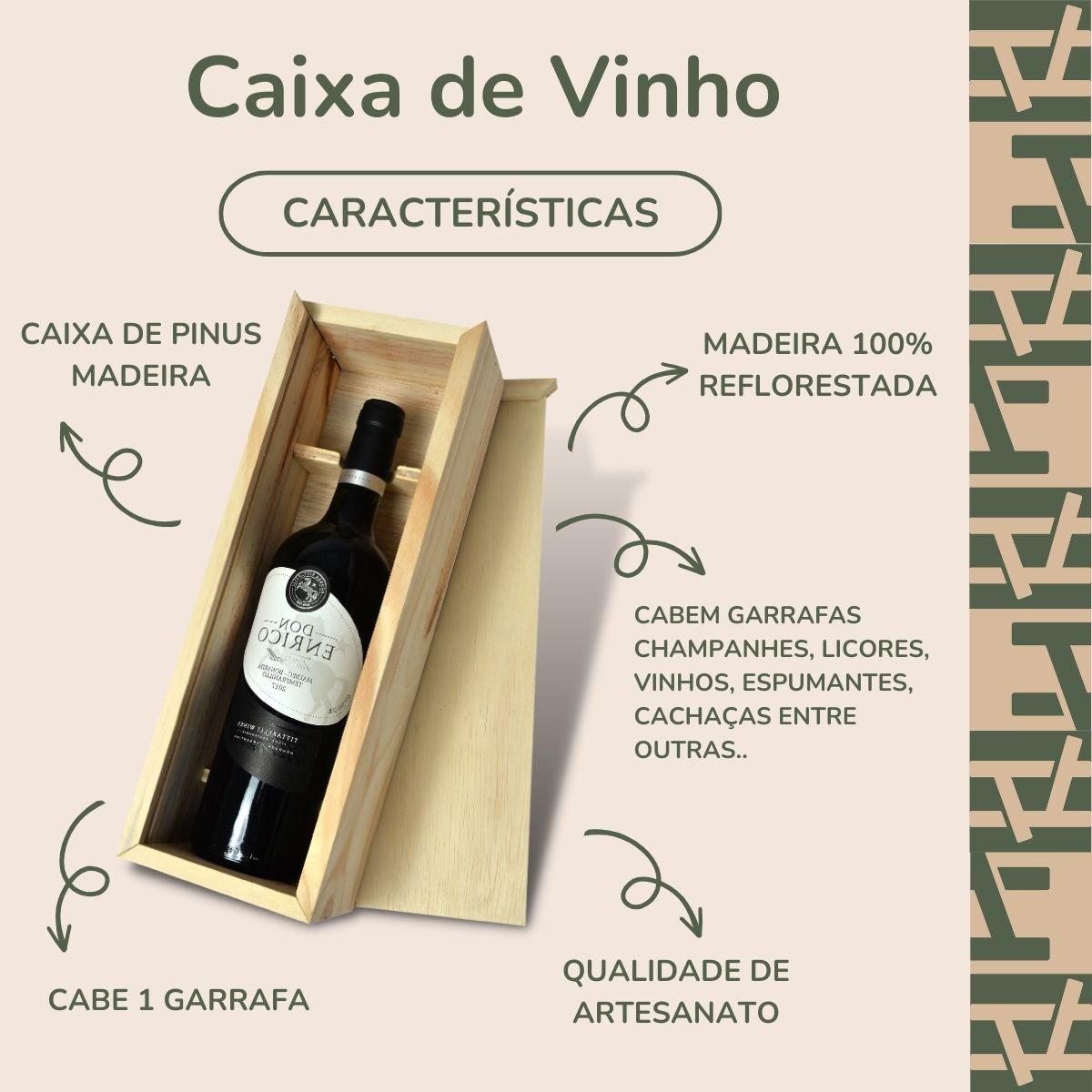 Caixa de Presente para Vinho de Madeira Pinus Presenteável - 2