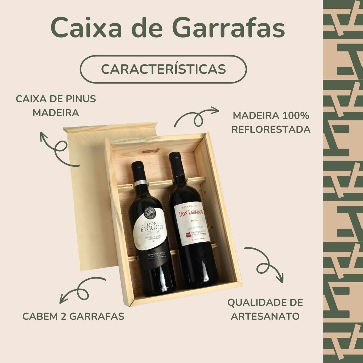 Caixa de Madeira para Vinho Presenteavel - Decoração - Caixa pra 2 Vinhos - 3