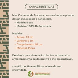 Mini Cachepot Retangular 40x9,5cm de Madeira Vaso pra Plantas Cactos Flores e Decoração - 3