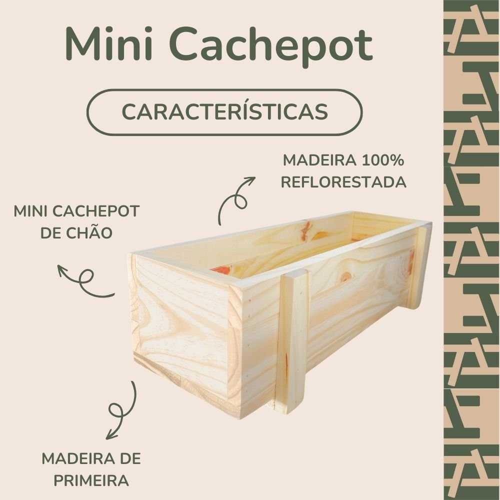 Vaso Mini Cachepot Ripado Madeira Natural 40x10x13 Vaso para Madeira Decoração Jardim - 2