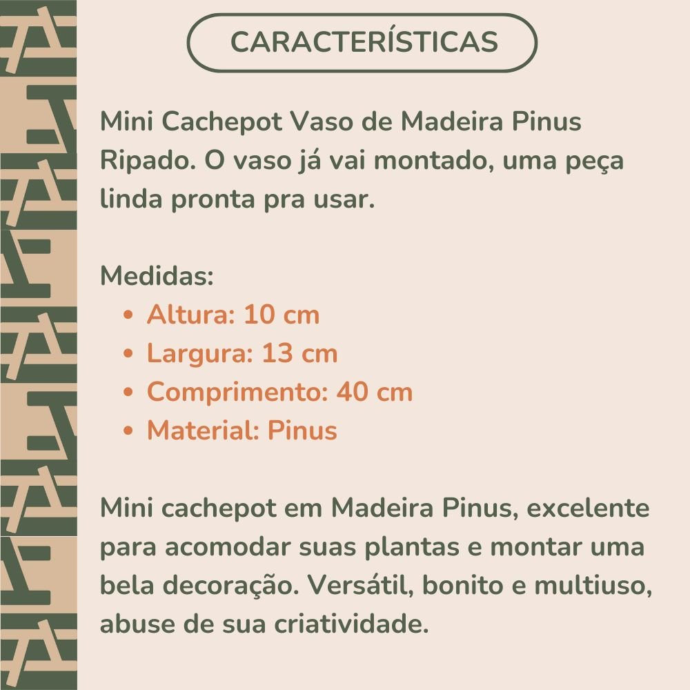 Vaso Mini Cachepot Ripado Madeira Natural 40x10x13 Vaso para Madeira Decoração Jardim - 4