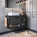 Ver imagem 1 de Gabinete para Banheiro Industrial Suspenso 80 cm com 1 Porta e Cuba - Preto/Grafite