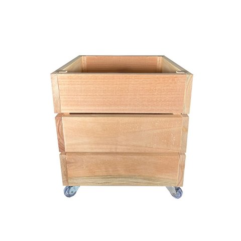 Vaso Cachepot Liso Fechado com Rodizio Eucalipto 30x30x35 Madeira Natural