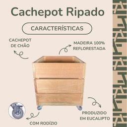 Vaso Cachepot Liso Fechado com Rodizio Eucalipto 30x30x35 Madeira Natural - 2