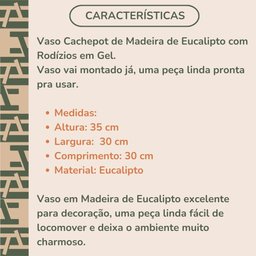 Vaso Cachepot Liso Fechado com Rodizio Eucalipto 30x30x35 Madeira Natural - 4