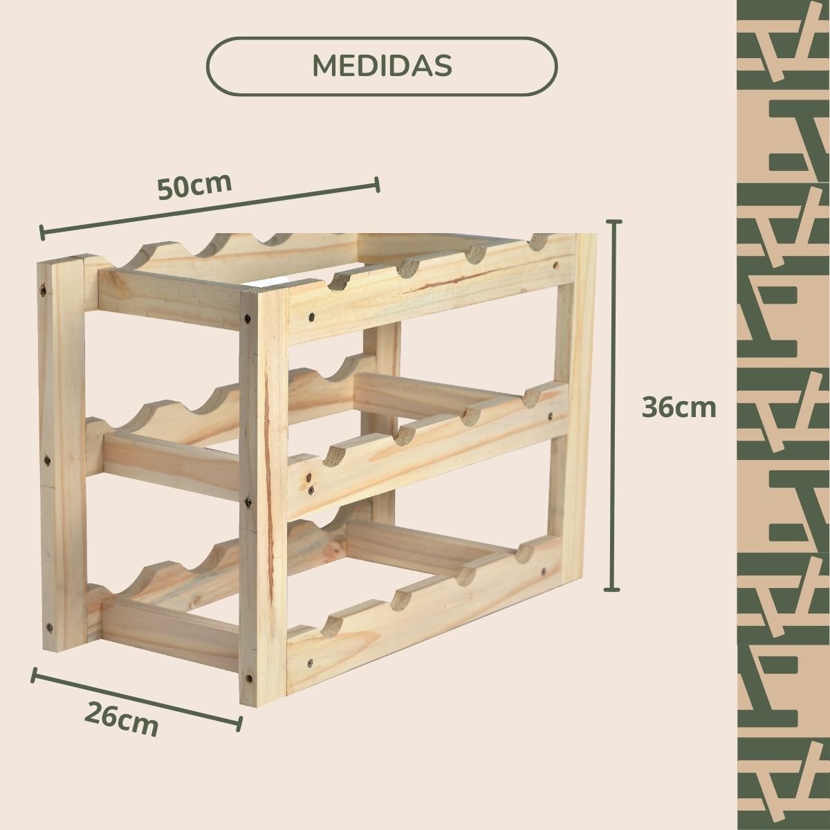 Adega Barzinho pra Garrafas de Vinho Cachaça - 12 Garrafas Madeira Natural - Decoração 52x26x36,5cm - 3