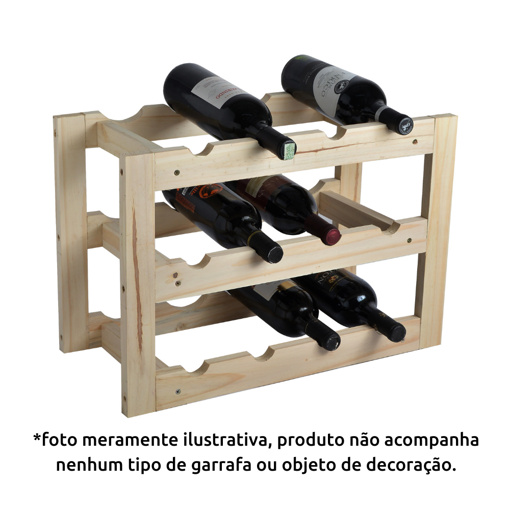 Adega Barzinho Pra Garrafas de Vinho Cachaça - 12 Garrafas Madeira Natural - Decoração 52x26x36,5cm - 4