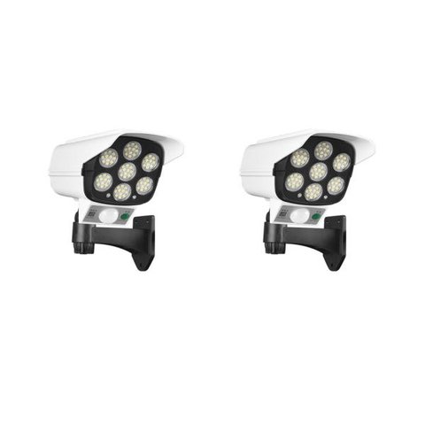 Luminária Solar Câmera 2 Unidades Dummy Falsa Sensor de Proximidade 77 Leds 3 Funções 30W
