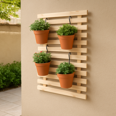 Painel Floreira Treliça Verical para Parede Madeira Pinus 50x50cm