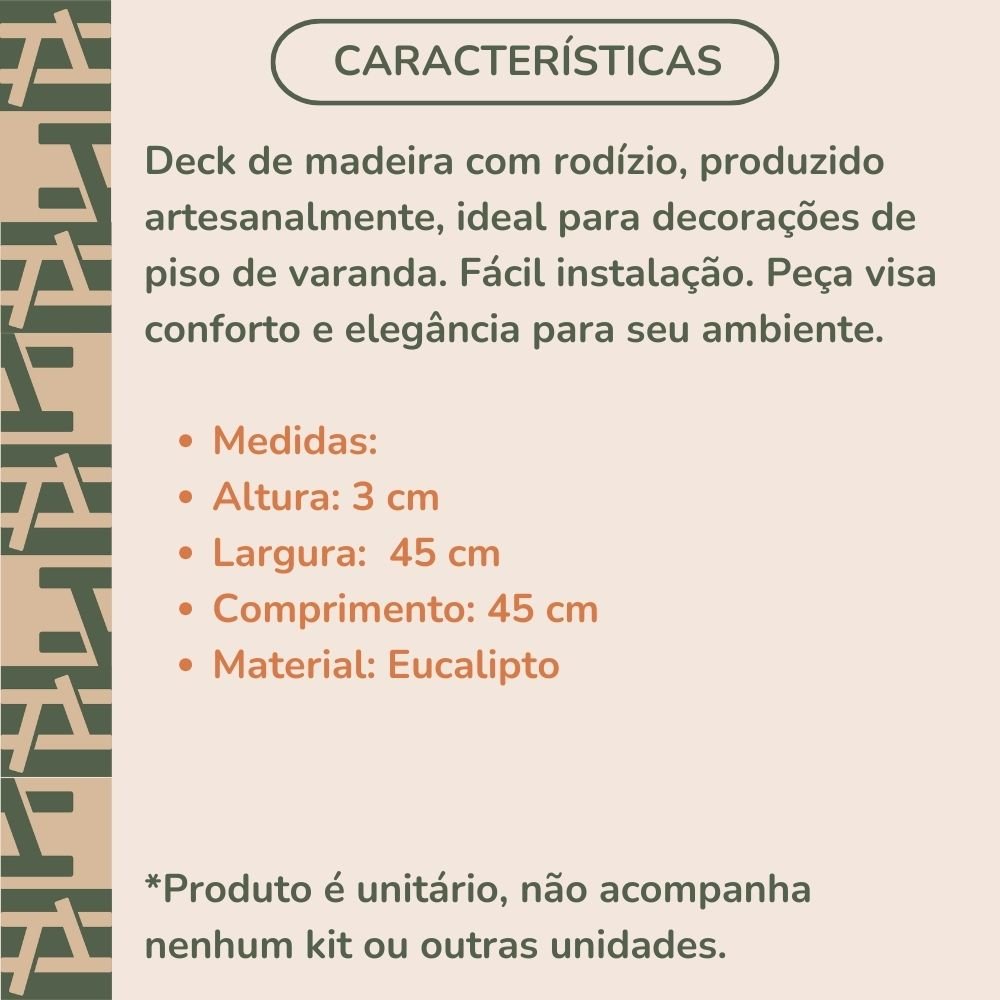 Deck para Jardim e Decoração com Rodízio 45cm - 3