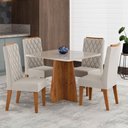 Ver imagem 1 de Mesa de Jantar 4 Lugares Vang com Vidro Mel/bege/vd Off White - Viero Móveis