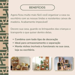Caixote de Madeira Pinus para Decorar ou Armazenar Pequeno - 3