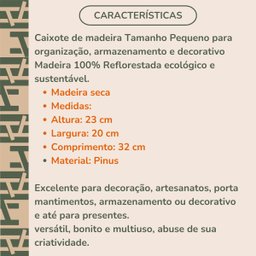 Caixote de Madeira Pinus para Decorar ou Armazenar Pequeno - 6