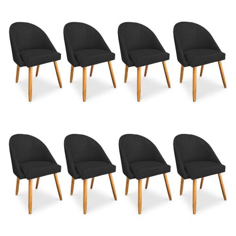 Kit 8 Cadeiras de Jantar Bela Madeira Veludo Preta Pallazio