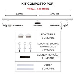 Kit Varão para Cortina 2,0 Metros 19mm Ouro Velho - 3